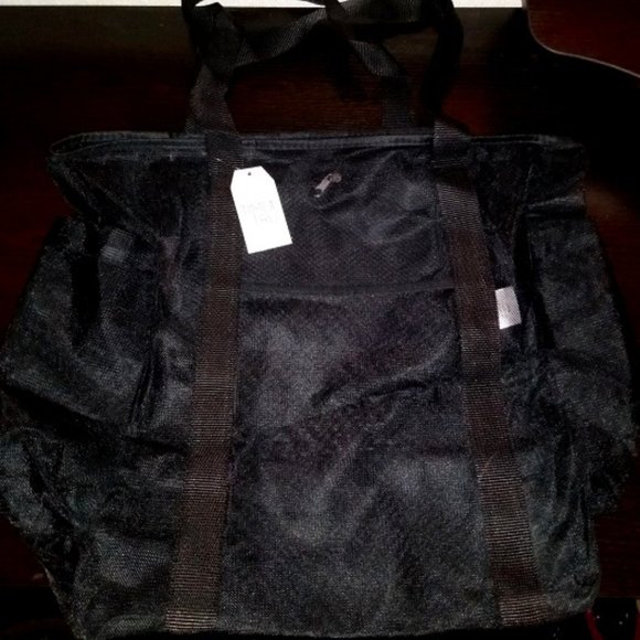 Time and Tru Handbags - TIME AND TRU BLACK MESH BEACH TRAVEL TOTE BAG~ZIP POCKET INSIDE + 2 SIDE POCKETS